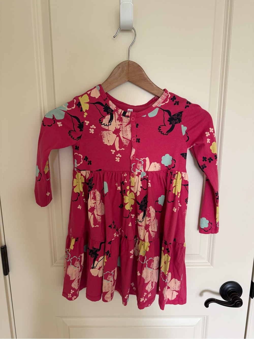 Tea Collection Girls' Pink Floral Tiered Long-Sleeve Dress